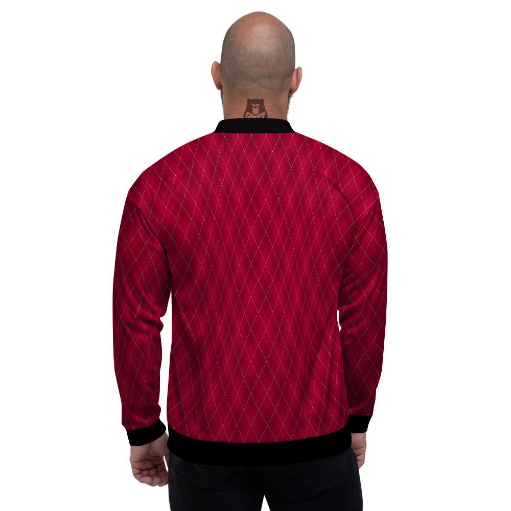 Argyle Red Print Pattern Men's Bomber Jacket-grizzshop