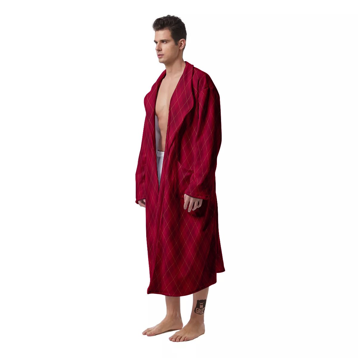 Argyle Red Print Pattern Men's Robe-grizzshop