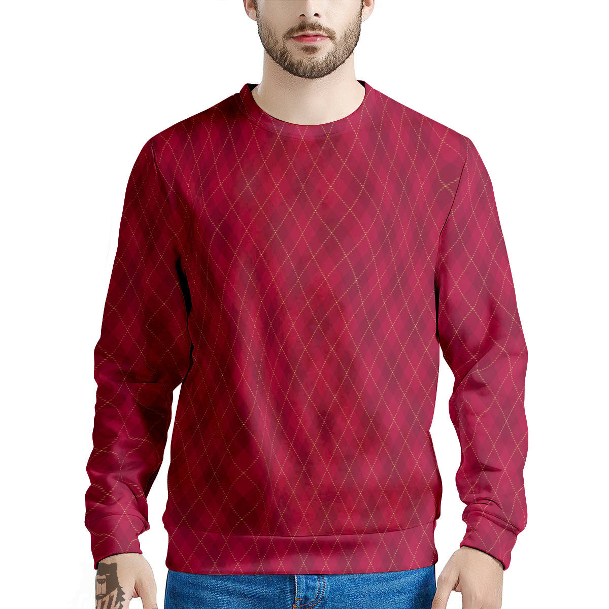 Argyle Red Print Pattern Men's Sweatshirt-grizzshop