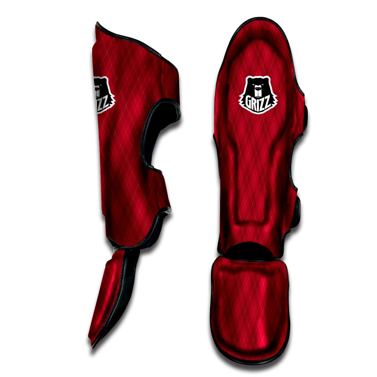 Argyle Red Print Pattern Muay Thai Shin Guards-grizzshop