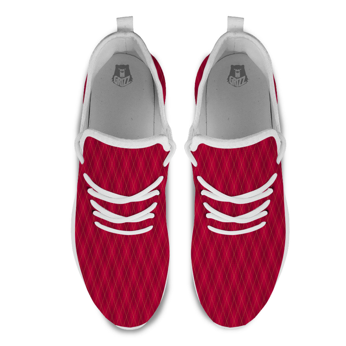 Argyle Red Print Pattern White Athletic Shoes-grizzshop