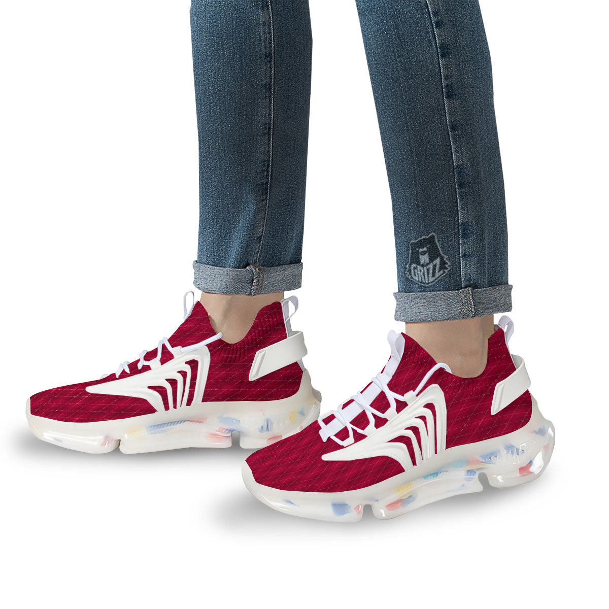 Argyle Red Print Pattern White Gym Shoes-grizzshop