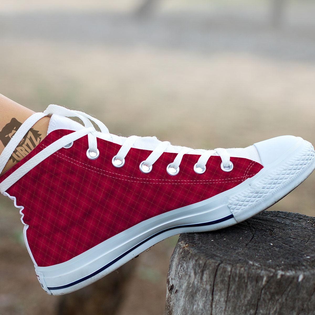 Argyle Red Print Pattern White High Top Shoes-grizzshop