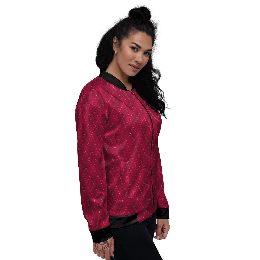 Argyle Red Print Pattern Women's Bomber Jacket-grizzshop