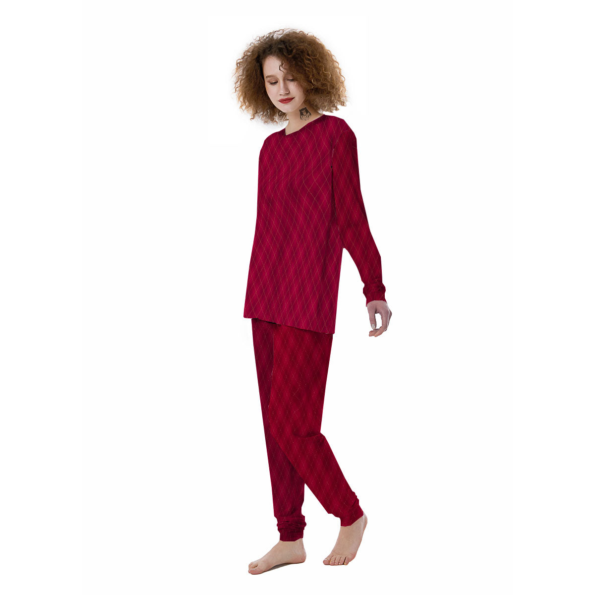 Argyle Red Print Pattern Women's Pajamas-grizzshop