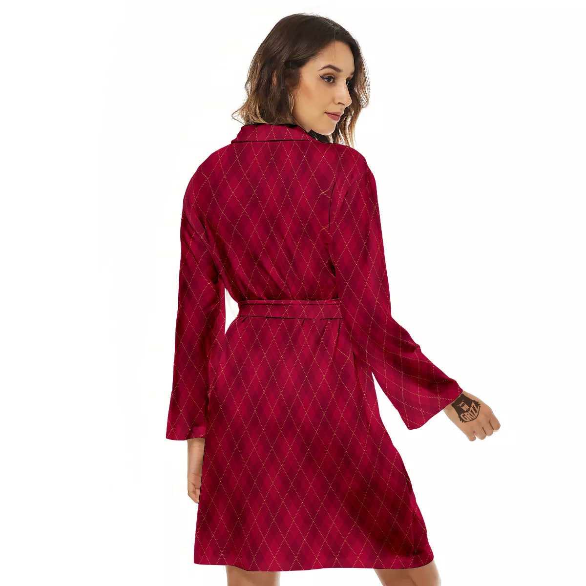 Argyle Red Print Pattern Women's Robe-grizzshop