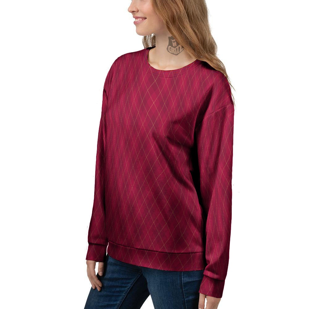Argyle Red Print Pattern Women's Sweatshirt-grizzshop