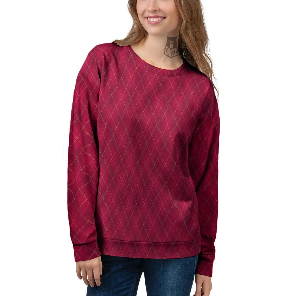 Argyle Red Print Pattern Women's Sweatshirt-grizzshop