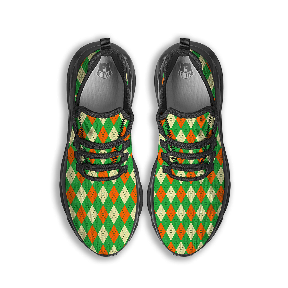 Argyle Saint Patrick's Day Print Pattern Black Running Shoes-grizzshop