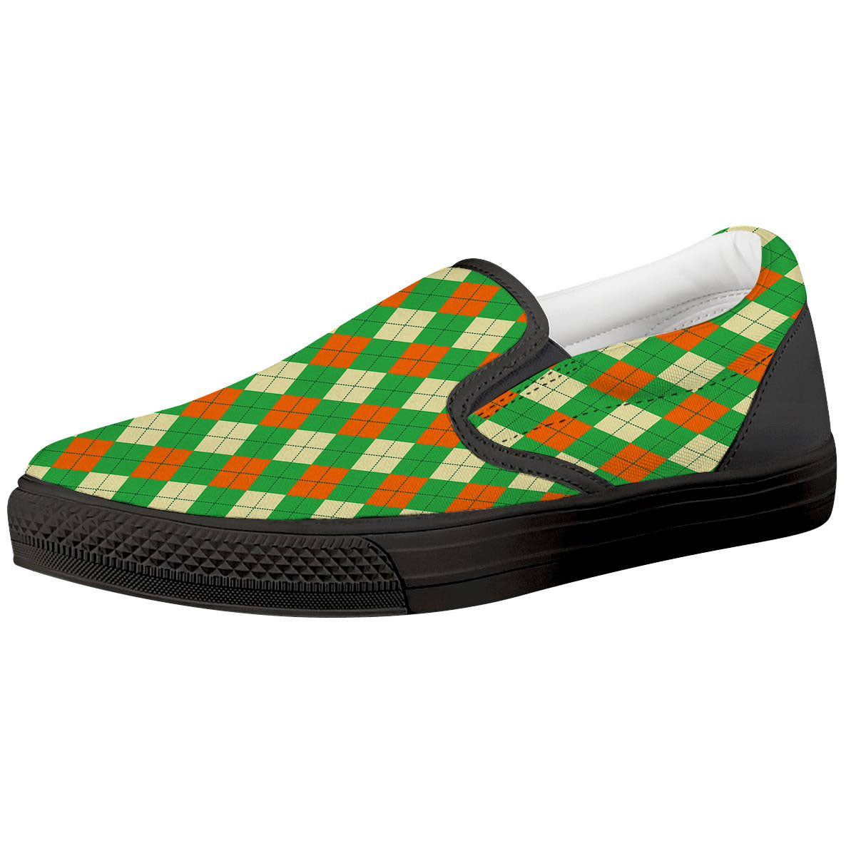 Argyle Saint Patrick's Day Print Pattern Black Slip On Shoes-grizzshop