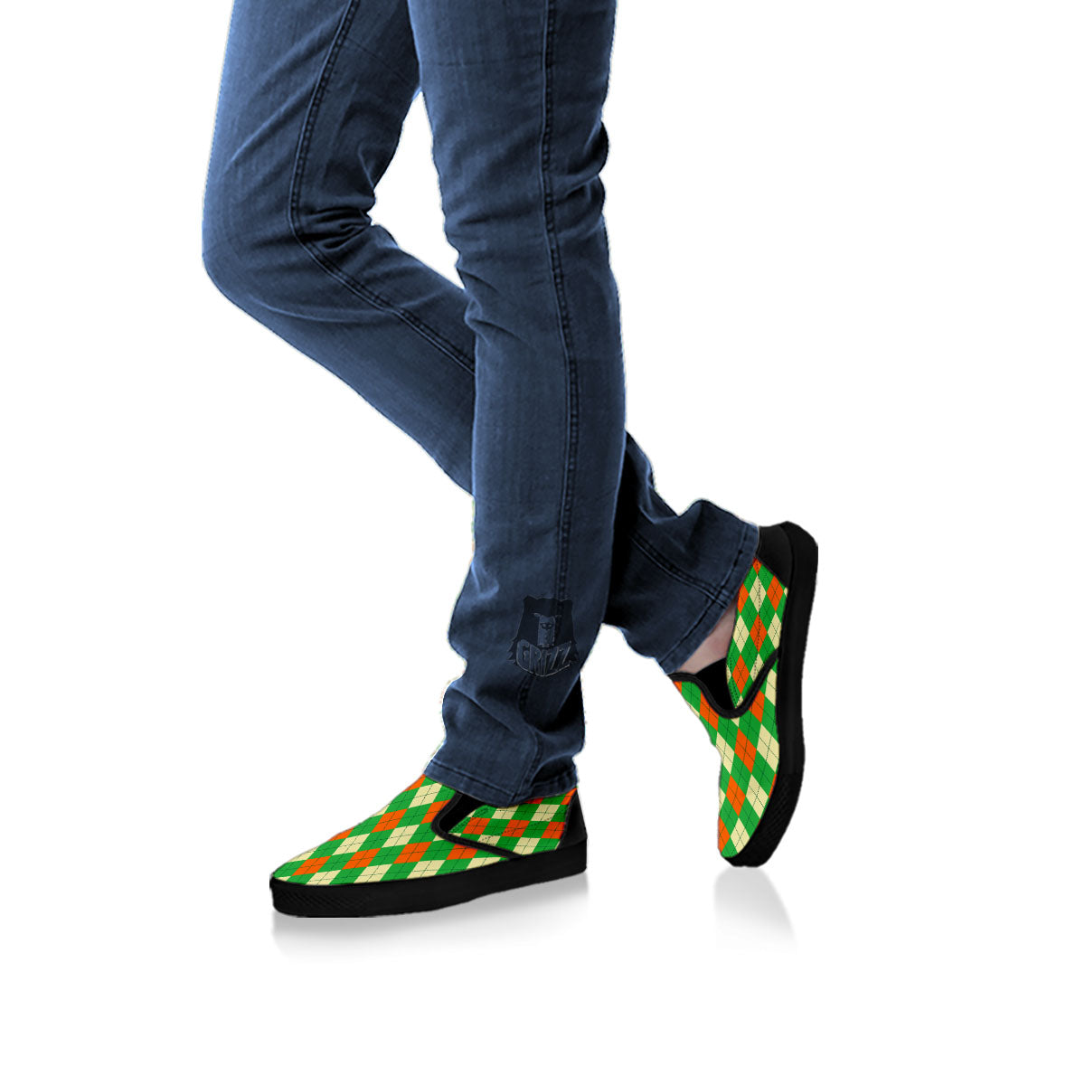 Argyle Saint Patrick's Day Print Pattern Black Slip On Shoes-grizzshop