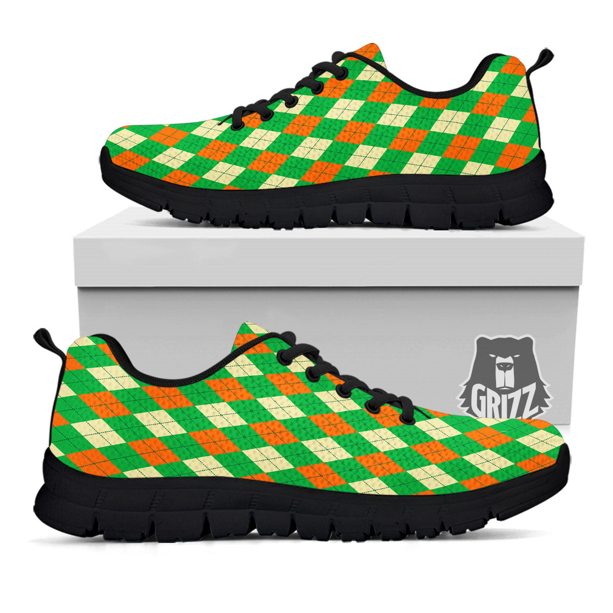 Argyle Saint Patrick's Day Print Pattern Black Sneaker-grizzshop