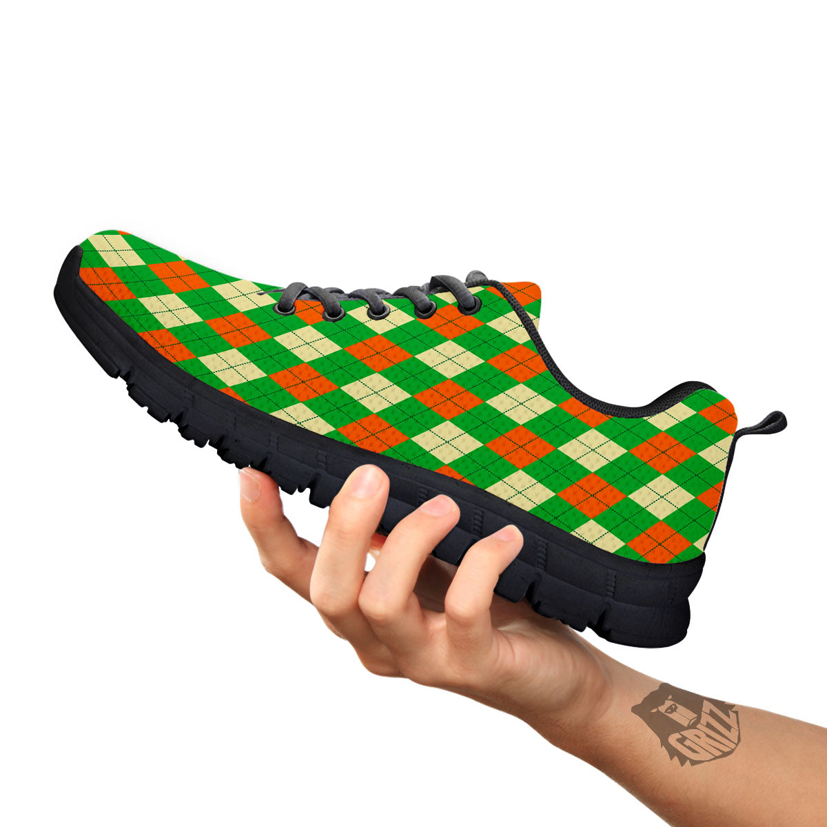 Argyle Saint Patrick's Day Print Pattern Black Sneaker-grizzshop