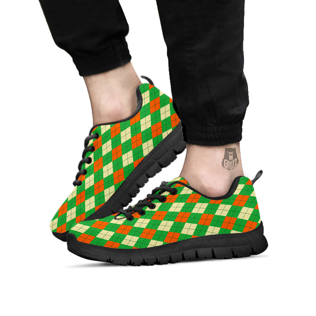 Argyle Saint Patrick's Day Print Pattern Black Sneaker-grizzshop