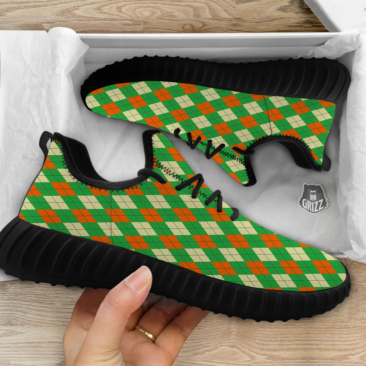 Argyle Saint Patrick's Day Print Pattern Black Walking Shoes-grizzshop