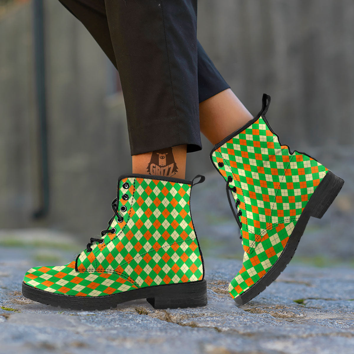 Argyle Saint Patrick's Day Print Pattern Leather Boots-grizzshop