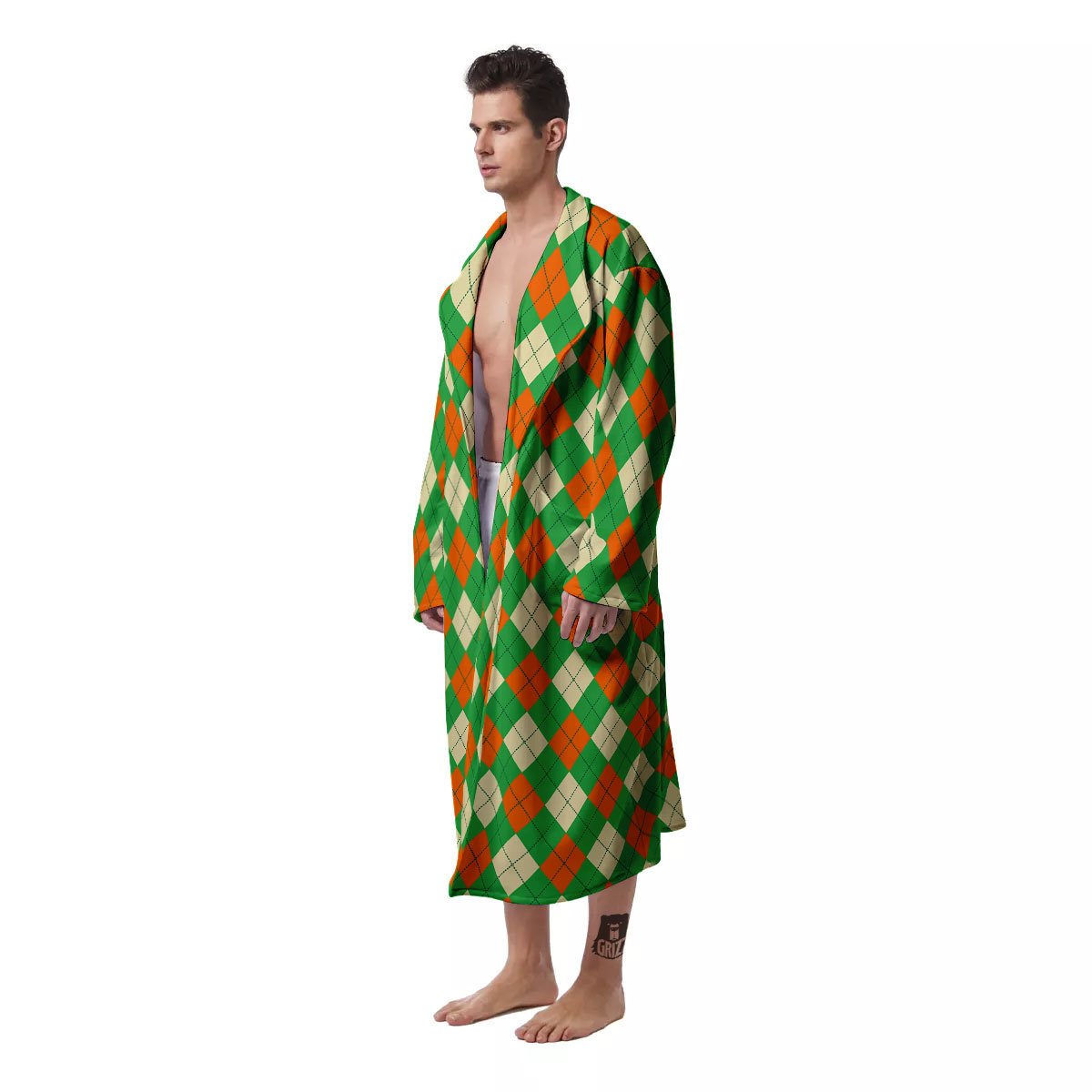 Argyle Saint Patrick's Day Print Pattern Men's Robe-grizzshop