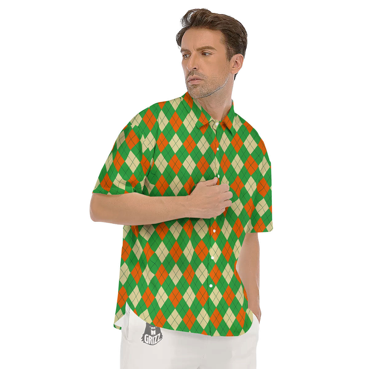 Argyle Saint Patrick's Day Print Pattern Men's Short Sleeve Shirts-grizzshop