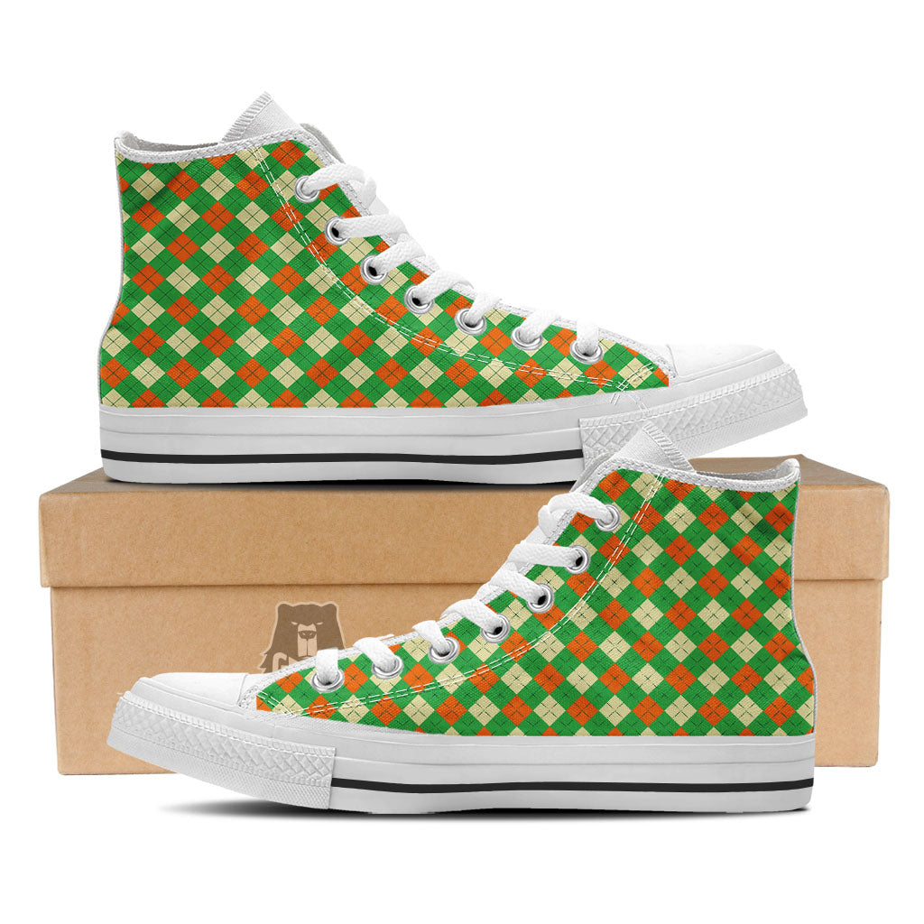 Argyle Saint Patrick's Day Print Pattern White High Top Shoes-grizzshop