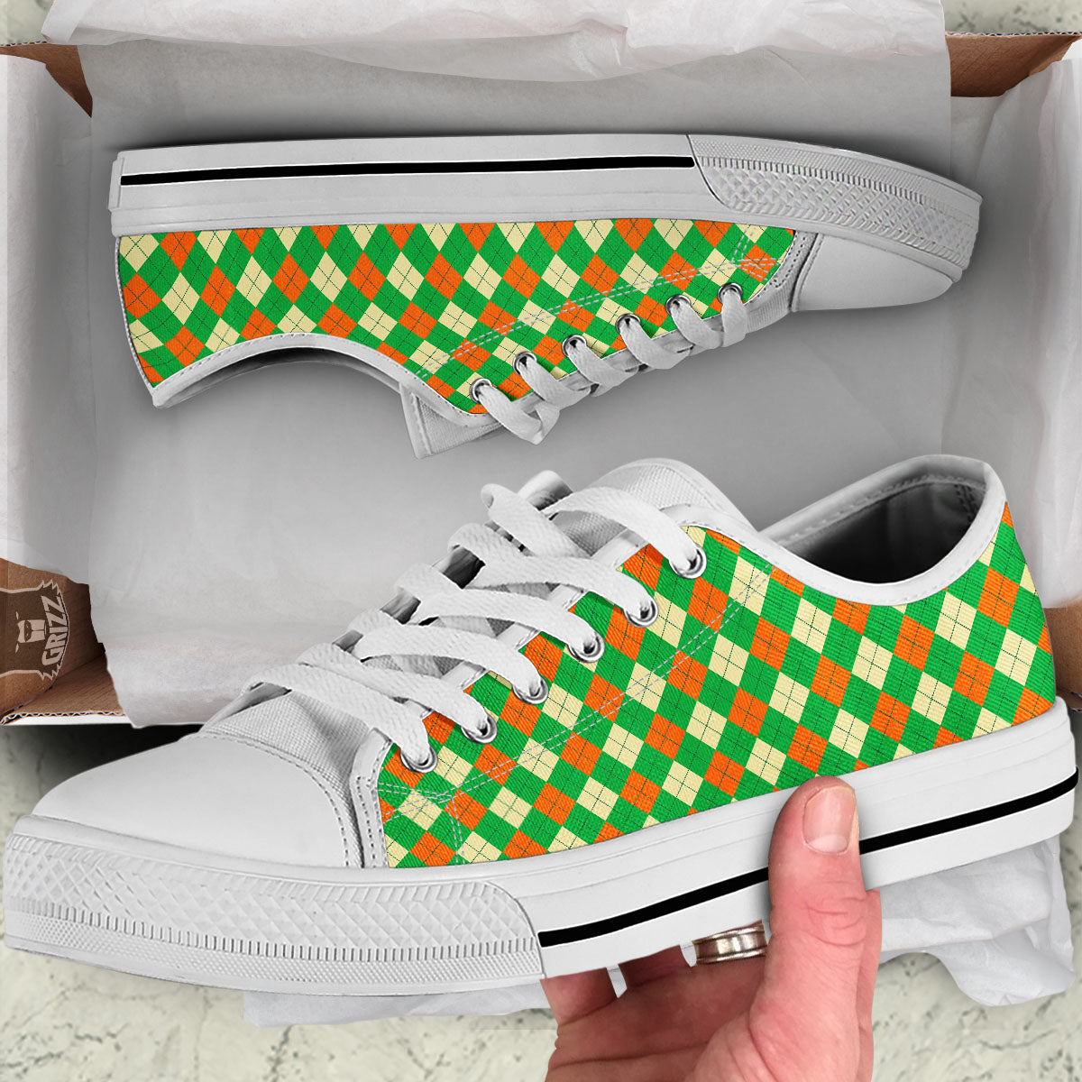 Argyle Saint Patrick's Day Print Pattern White Low Top Shoes-grizzshop