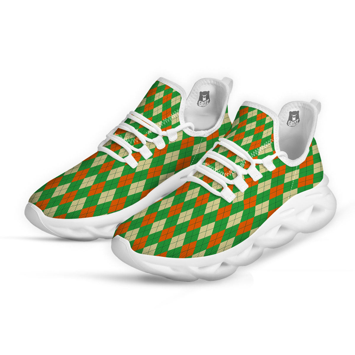 Argyle Saint Patrick's Day Print Pattern White Running Shoes-grizzshop