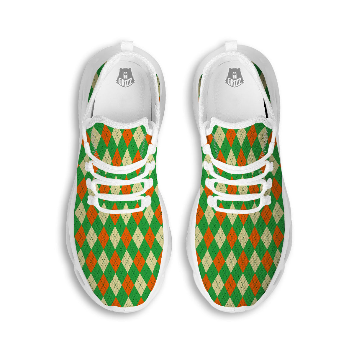 Argyle Saint Patrick's Day Print Pattern White Running Shoes-grizzshop