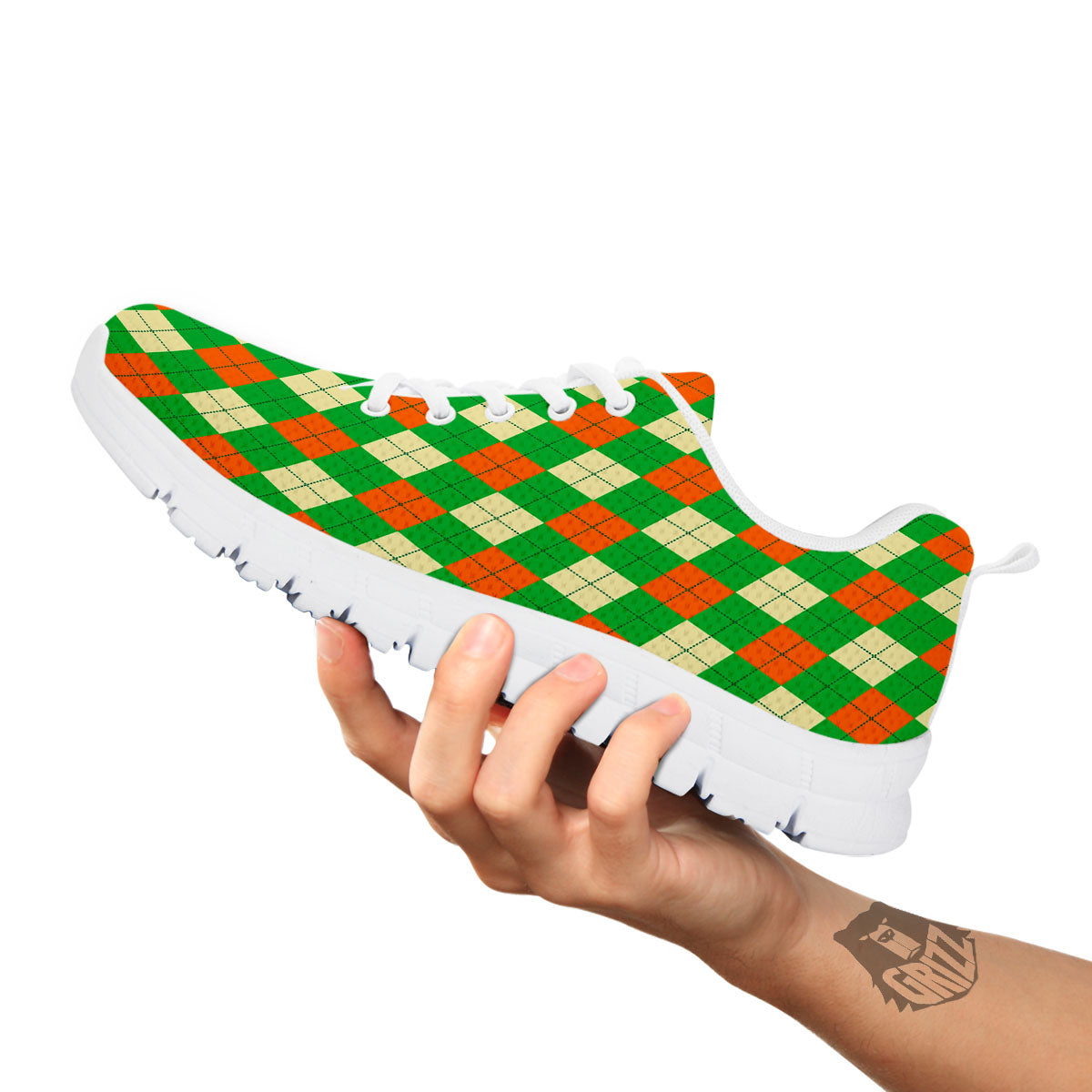 Argyle Saint Patrick's Day Print Pattern White Sneaker-grizzshop