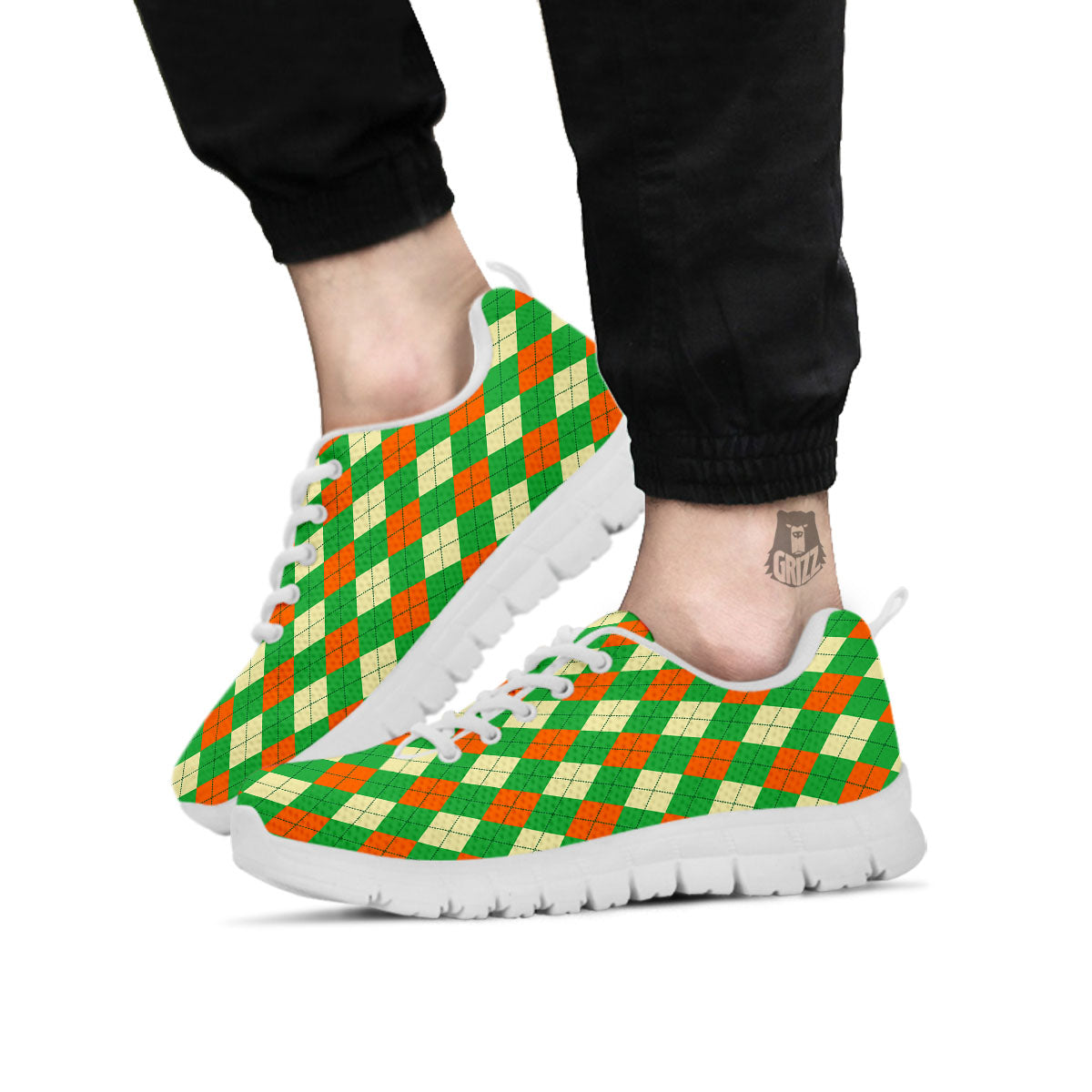 Argyle Saint Patrick's Day Print Pattern White Sneaker-grizzshop