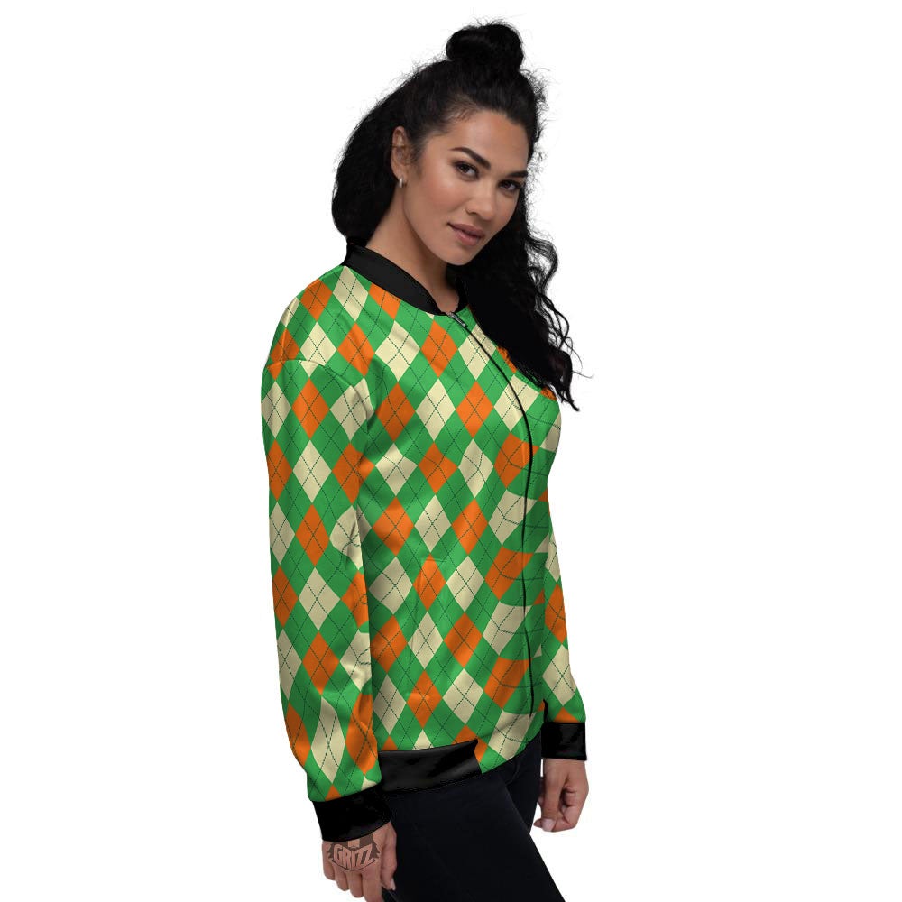 Argyle Saint Patrick's Day Print Pattern Women's Bomber Jacket-grizzshop
