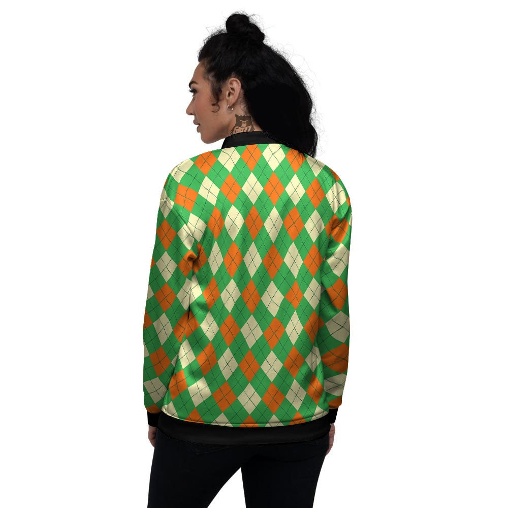 Argyle Saint Patrick's Day Print Pattern Women's Bomber Jacket-grizzshop