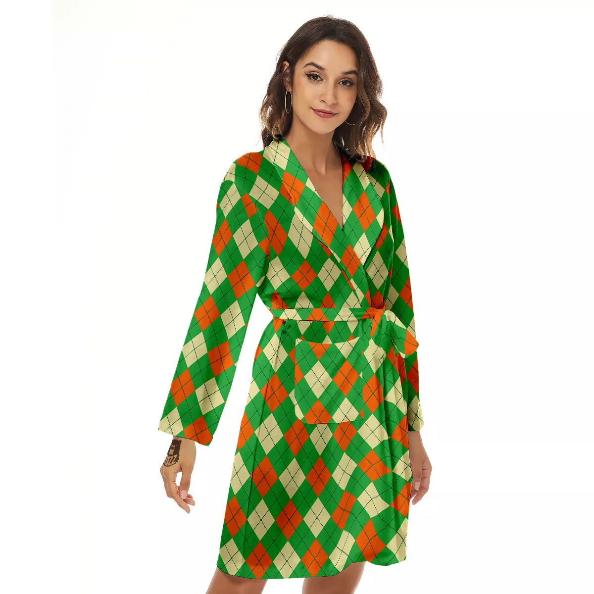 Argyle Saint Patrick's Day Print Pattern Women's Robe-grizzshop