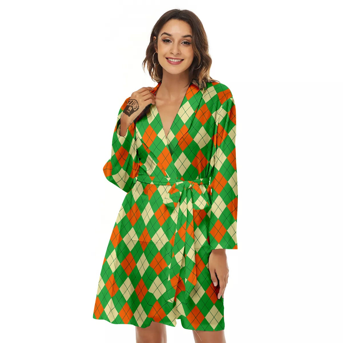 Argyle Saint Patrick's Day Print Pattern Women's Robe-grizzshop