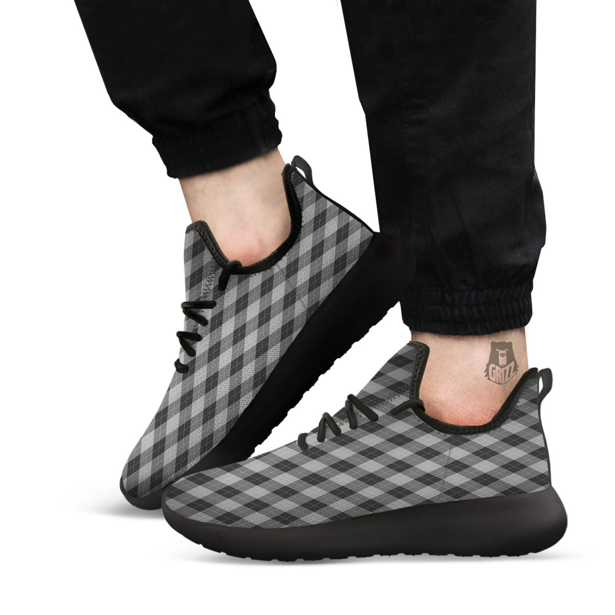 Argyle Shadow Grey Print Pattern Black Athletic Shoes-grizzshop