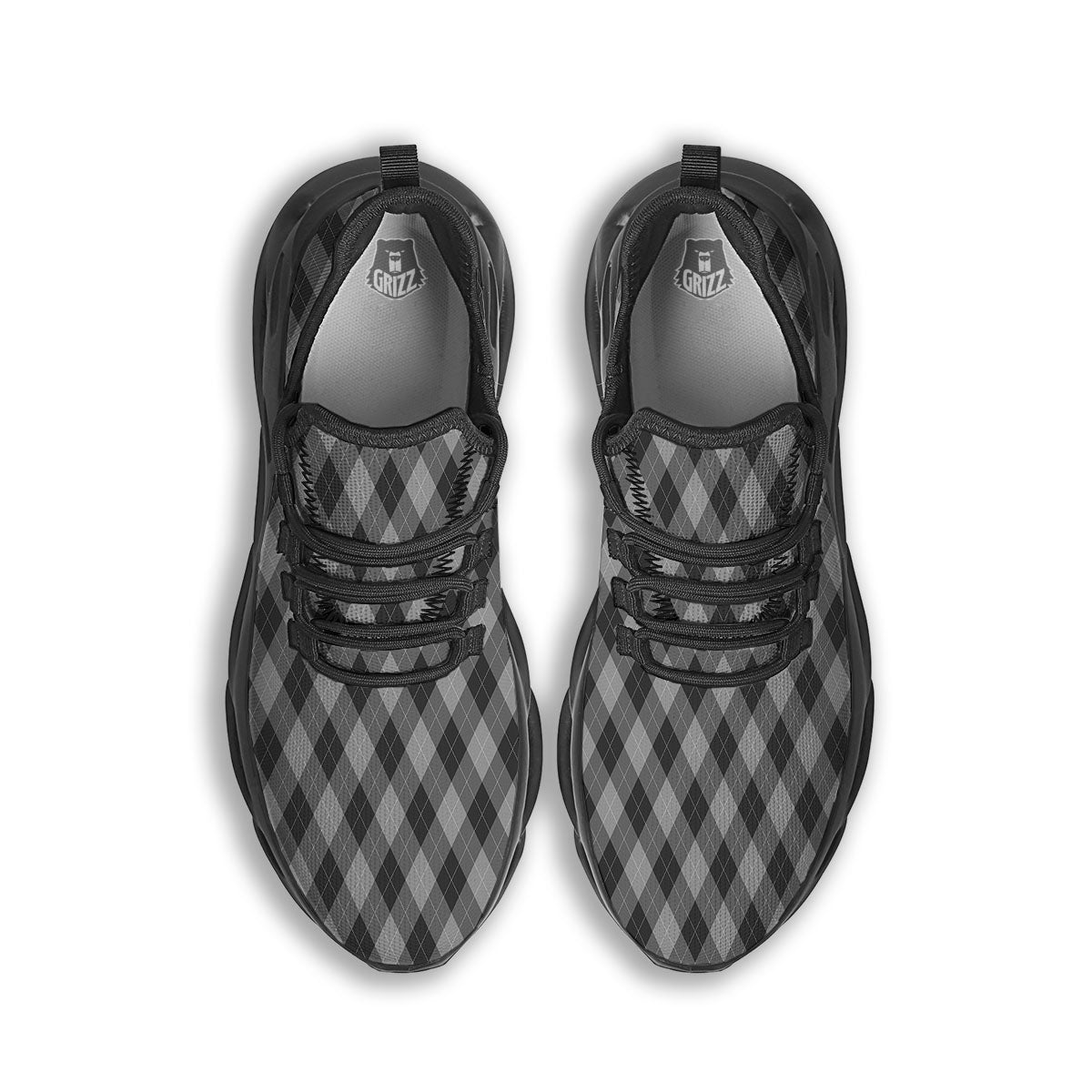 Argyle Shadow Grey Print Pattern Black Running Shoes-grizzshop