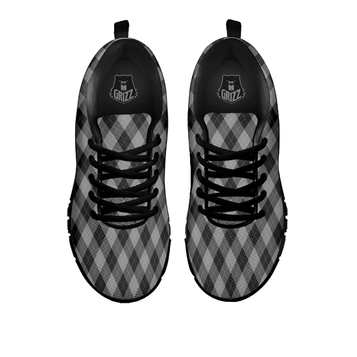 Argyle Shadow Grey Print Pattern Black Sneaker-grizzshop