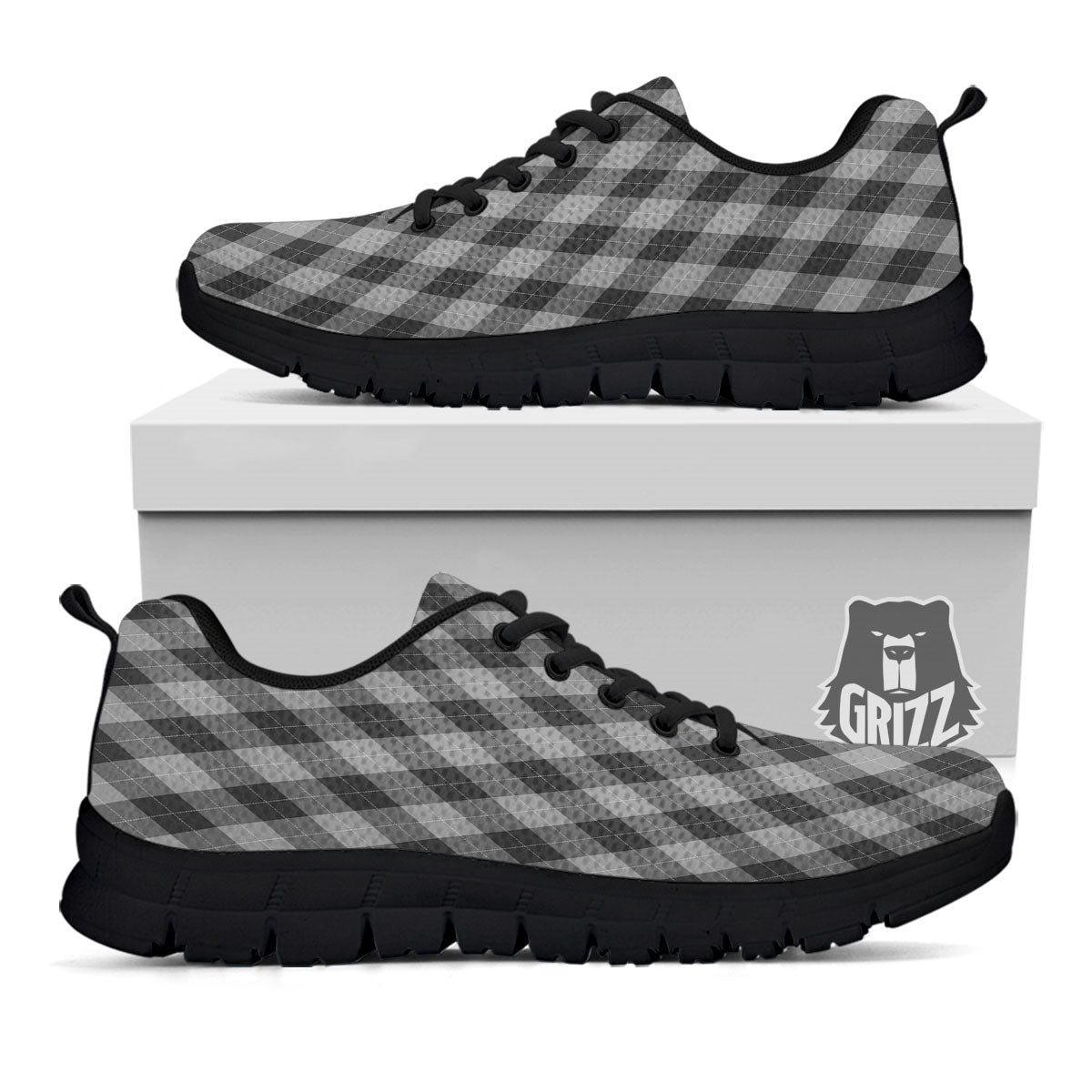 Argyle Shadow Grey Print Pattern Black Sneaker-grizzshop