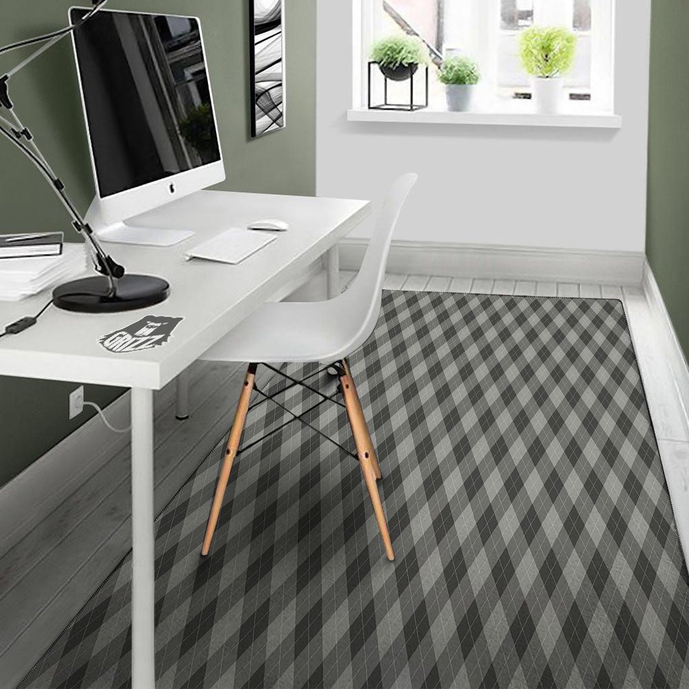 Argyle Shadow Grey Print Pattern Floor Mat-grizzshop