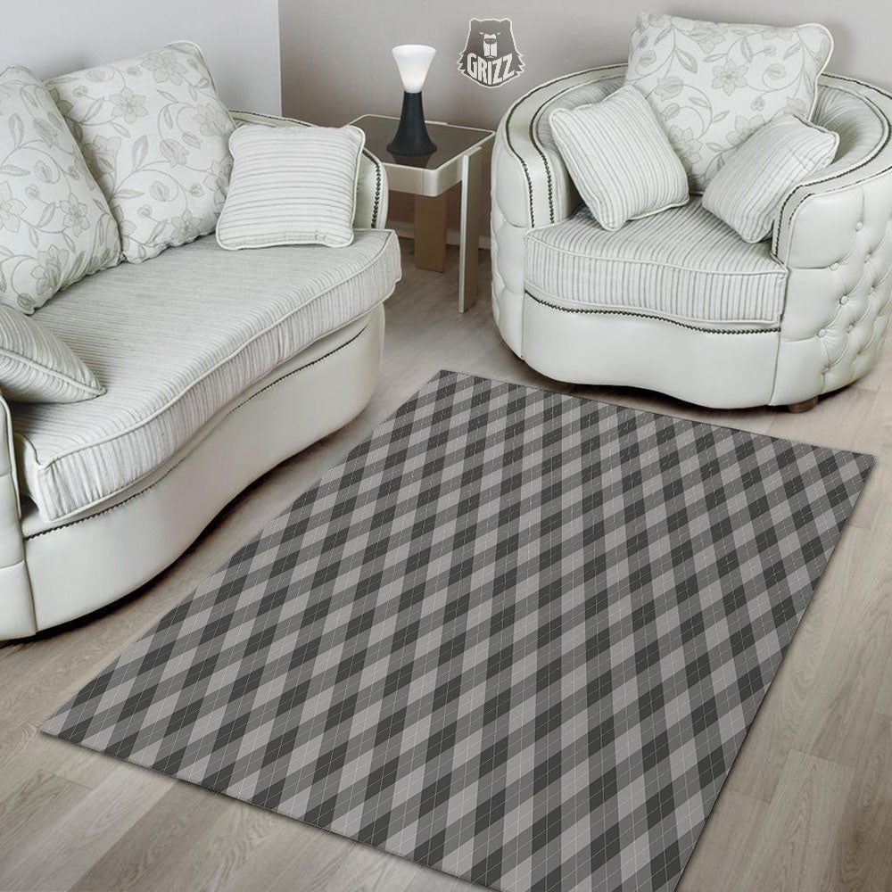Argyle Shadow Grey Print Pattern Floor Mat-grizzshop