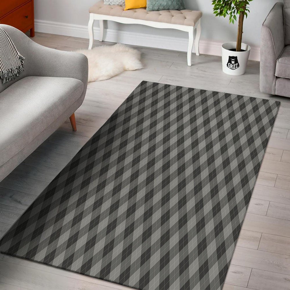 Argyle Shadow Grey Print Pattern Floor Mat-grizzshop