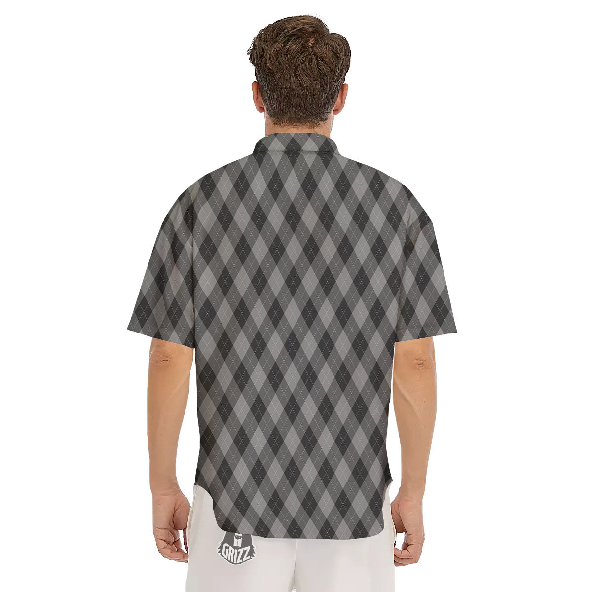 Argyle Shadow Grey Print Pattern Men's Short Sleeve Shirts-grizzshop