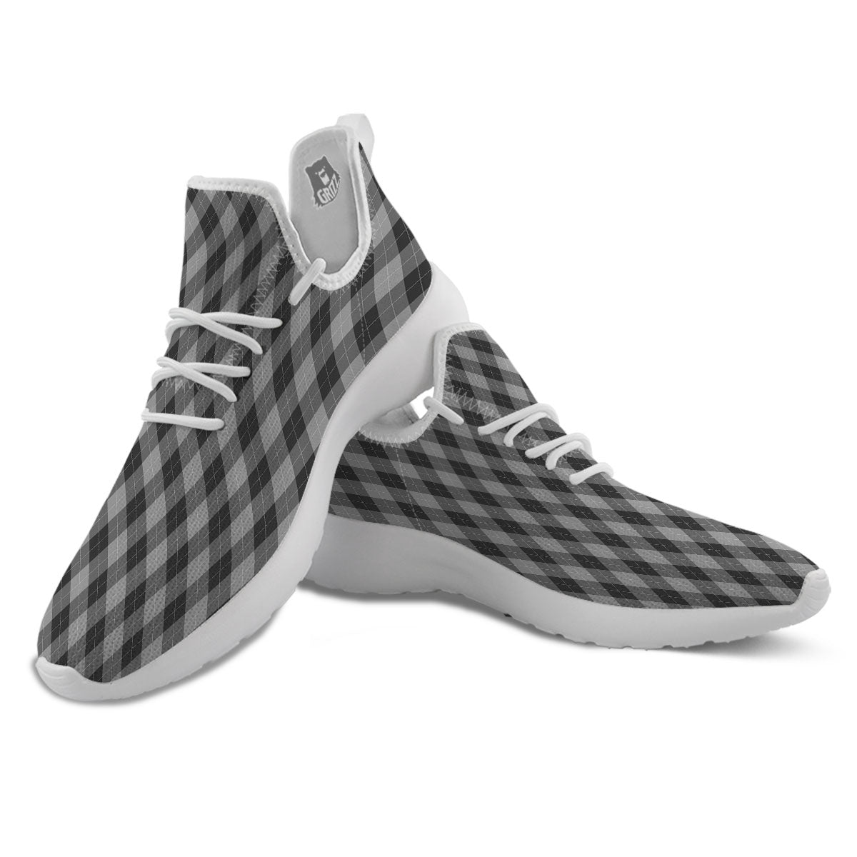 Argyle Shadow Grey Print Pattern White Athletic Shoes-grizzshop