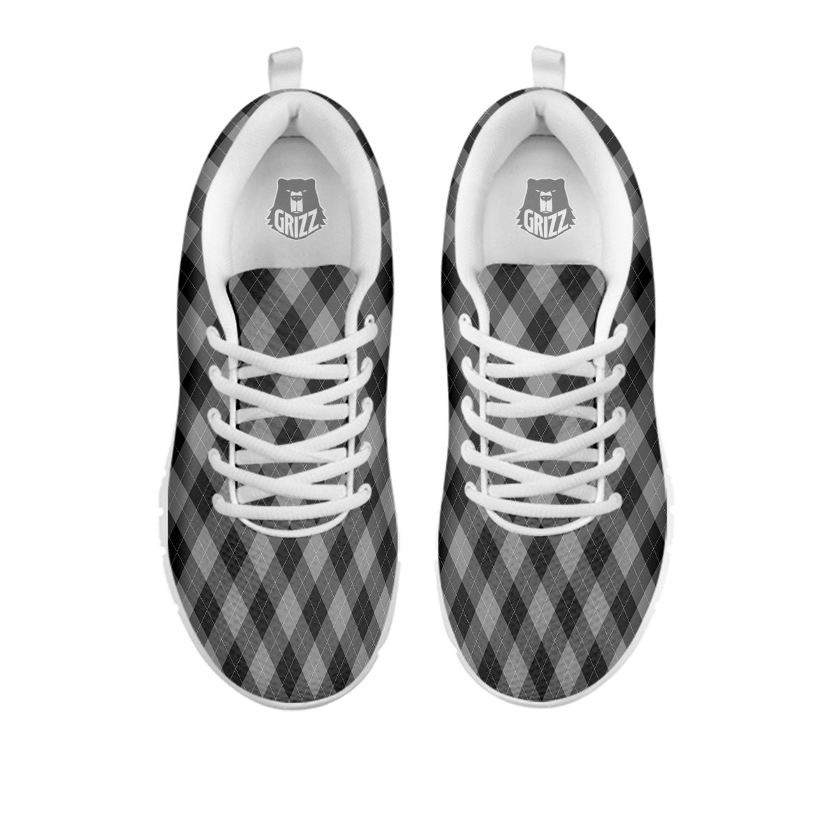 Argyle Shadow Grey Print Pattern White Sneaker-grizzshop