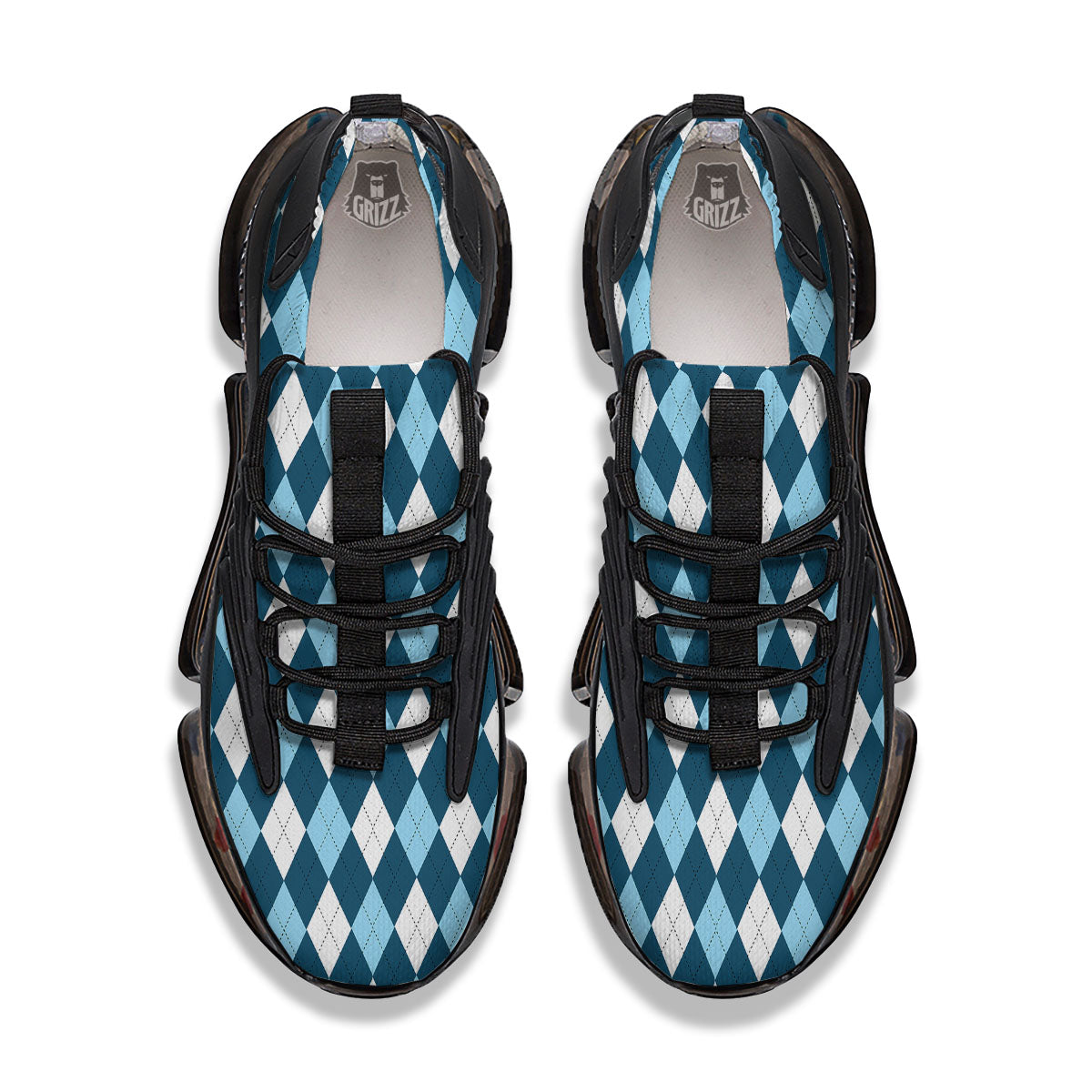 Argyle Soft Blue Print Pattern Black Gym Shoes-grizzshop