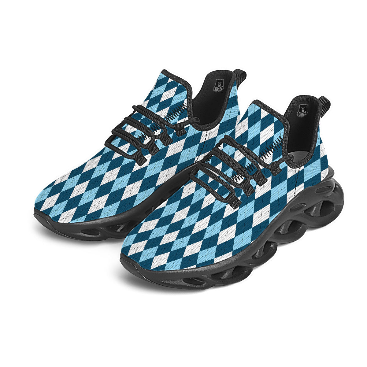 Argyle Soft Blue Print Pattern Black Running Shoes-grizzshop