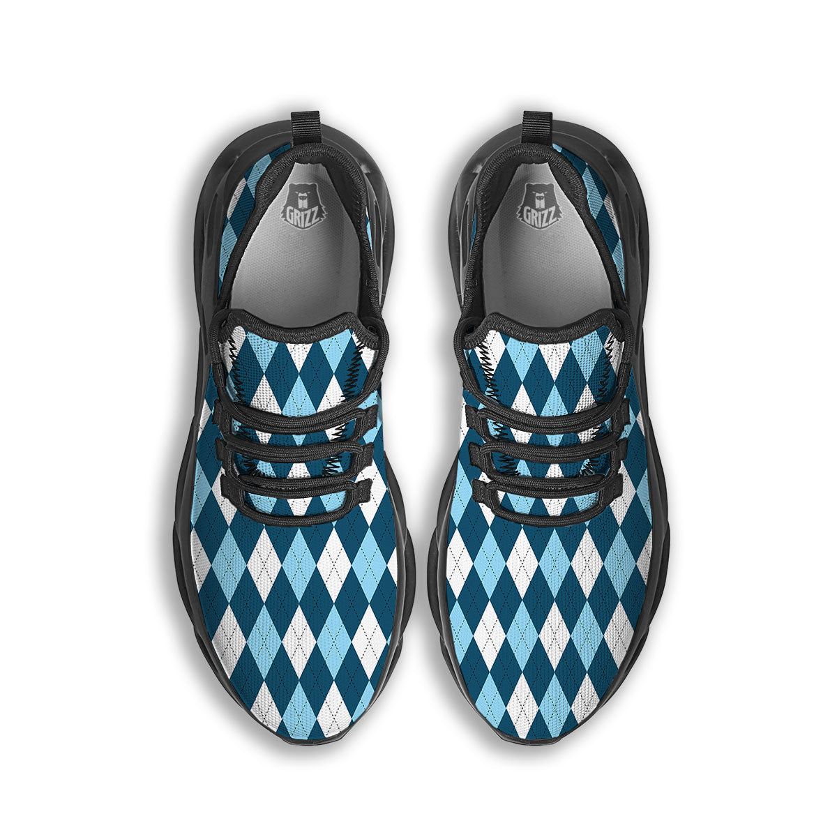 Argyle Soft Blue Print Pattern Black Running Shoes-grizzshop
