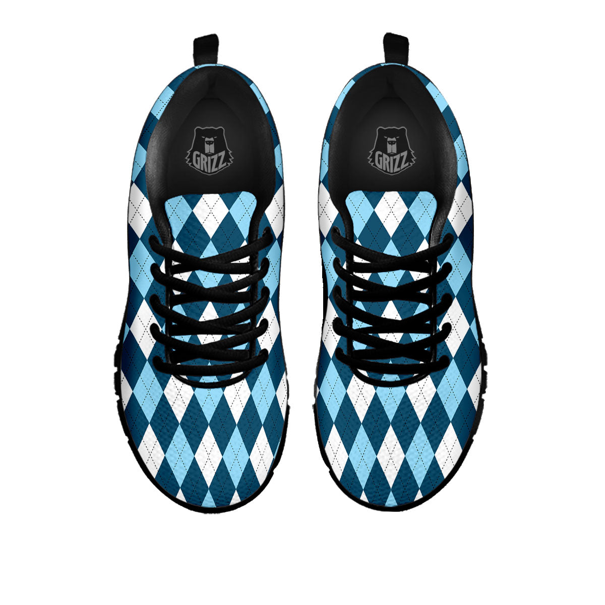 Argyle Soft Blue Print Pattern Black Sneaker-grizzshop