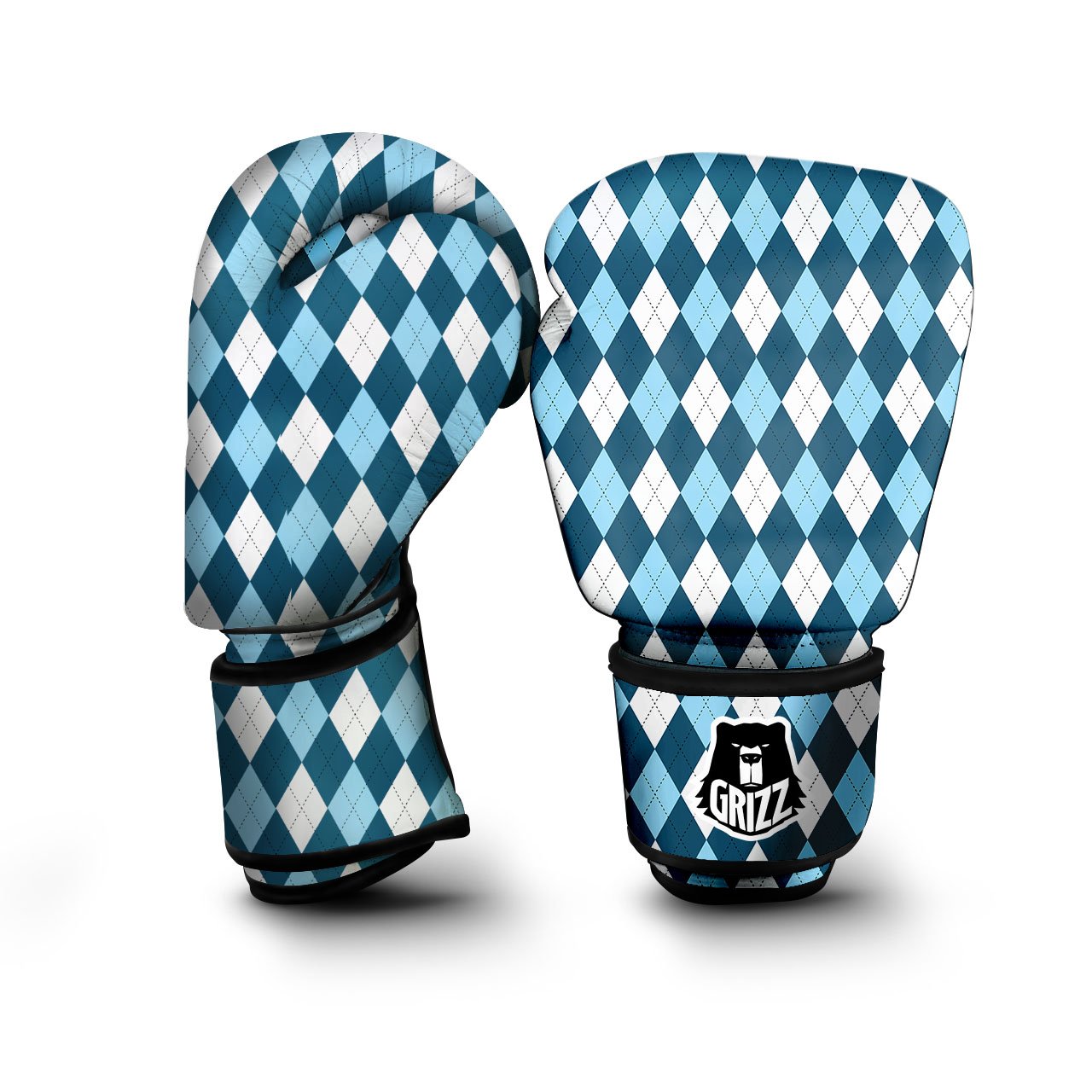 Argyle Soft Blue Print Pattern Boxing Gloves-grizzshop
