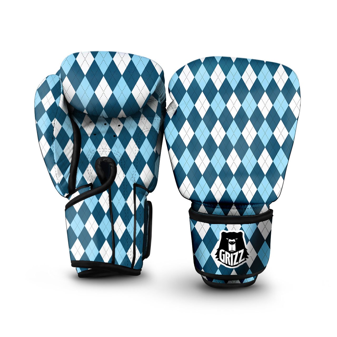 Argyle Soft Blue Print Pattern Boxing Gloves-grizzshop