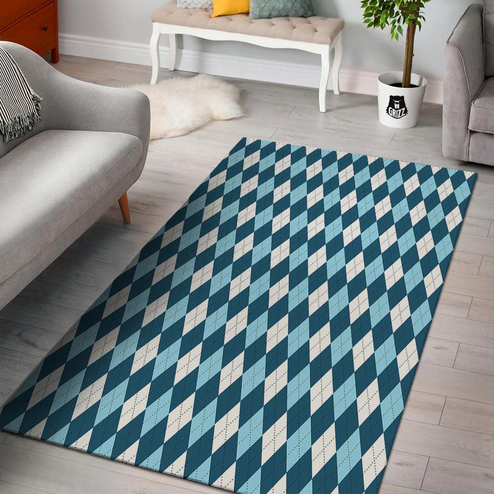 Argyle Soft Blue Print Pattern Floor Mat-grizzshop