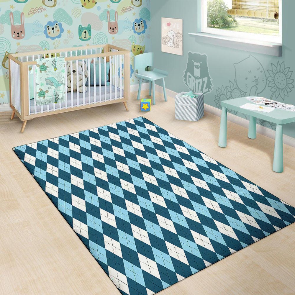 Argyle Soft Blue Print Pattern Floor Mat-grizzshop